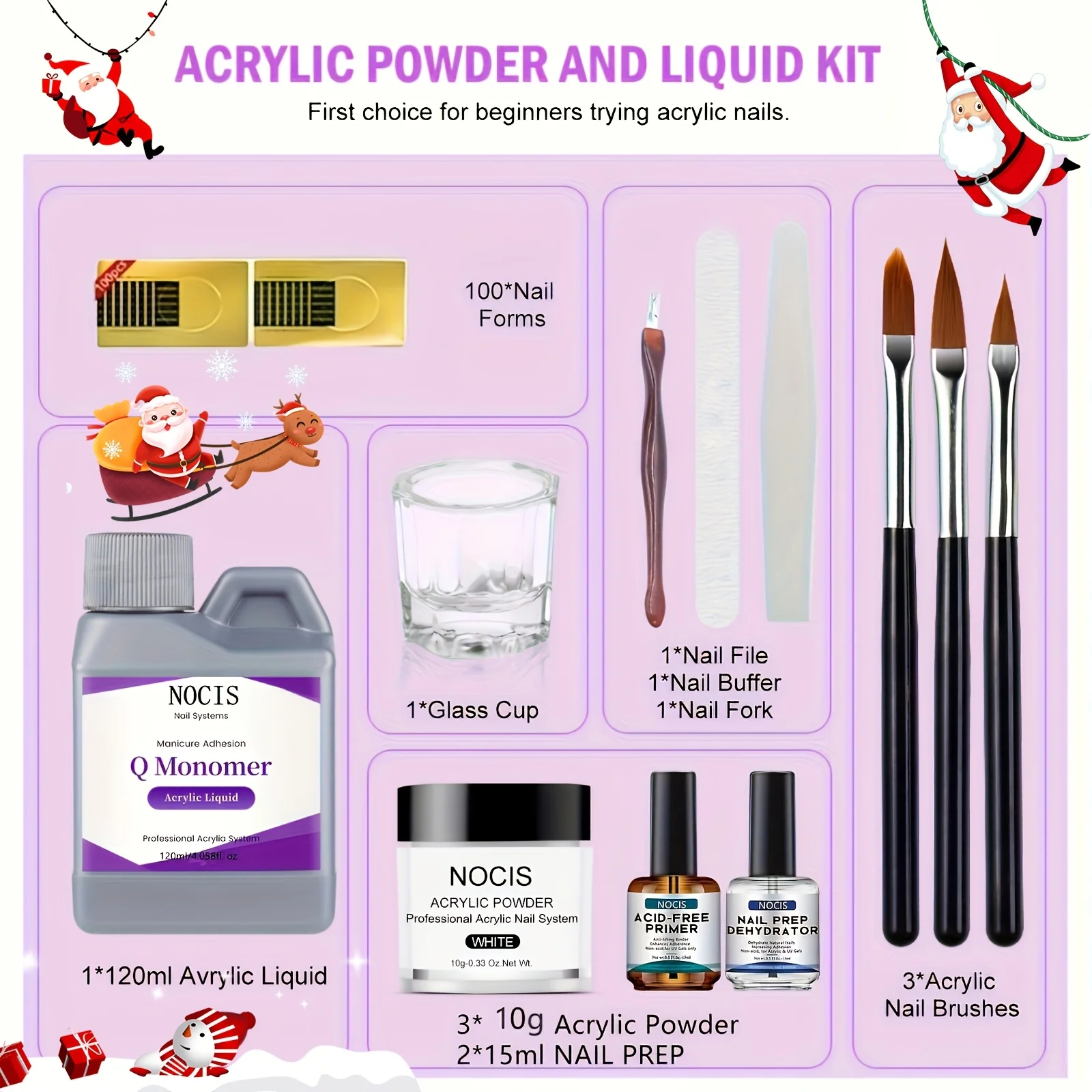 

Набор для акрилового маникюра для начинающих: белая, розовая, прозрачная акриловая пудра, жидкость, набор с EMA-акриловой жидкостью, мономером, кистью, формами и инструментами.