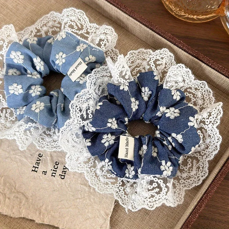 

Elegant Blue Lace Edged Women's Children's Universal Cloth Hair Band Daily Wear Travel Braided Hair Versatile Fashion Accessorie