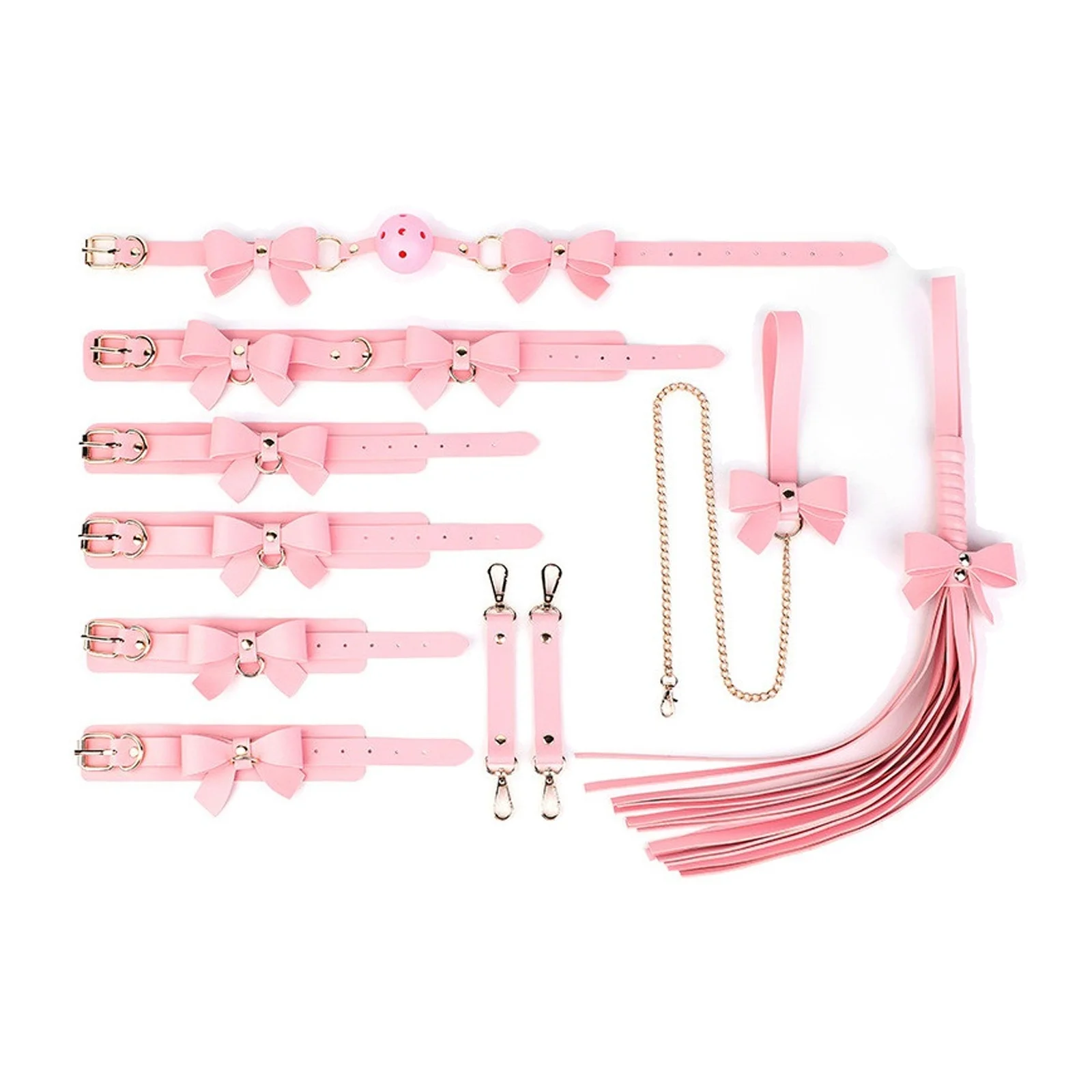 High End Bowknot Restraint Bondage Kit Hand Foot Cuffs Collar Gag For Husband Wife Training Adult Intimate Toys