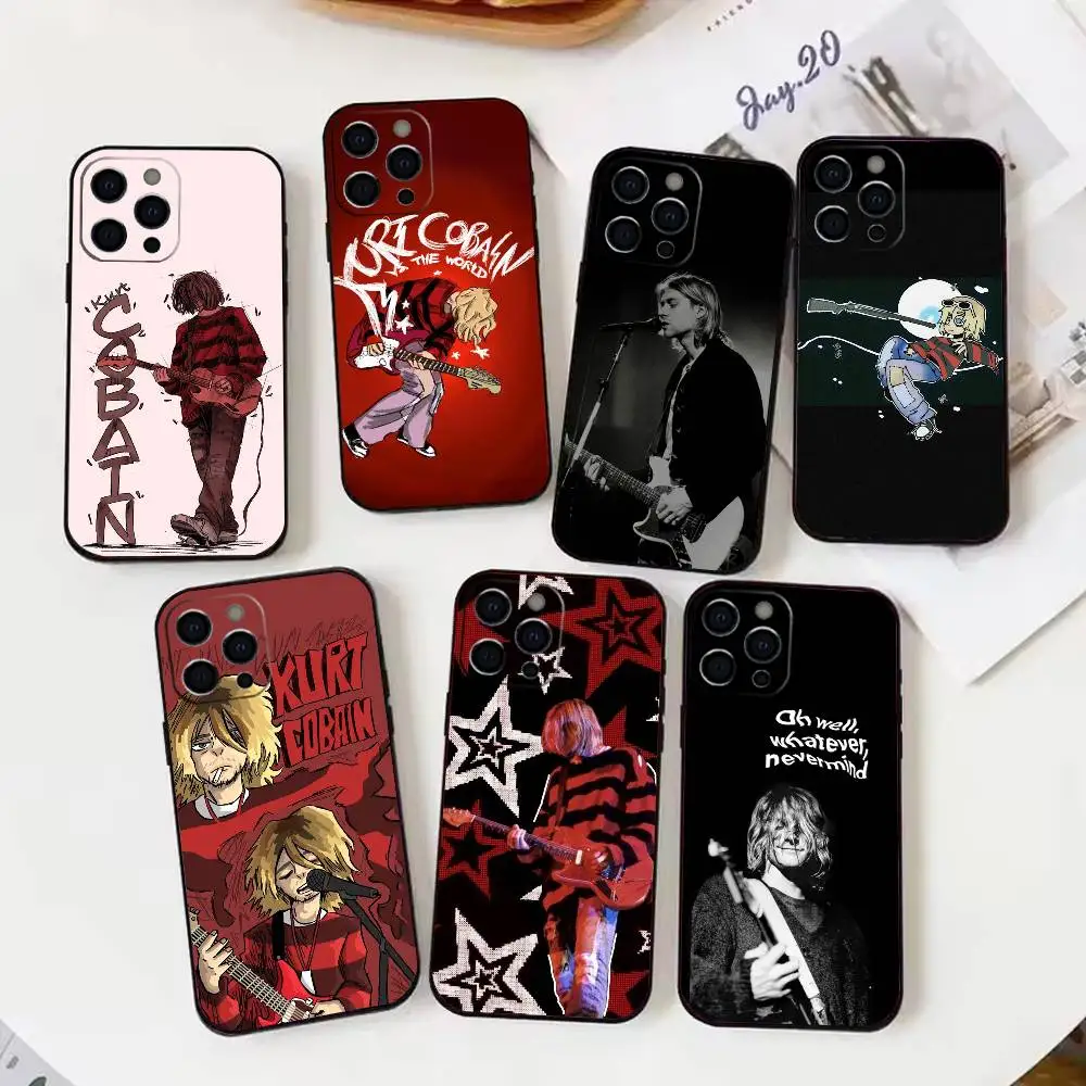 

Singer K-Kurt C-Cobain Phone Case For iPhone17,16,15,14,13,12 Plus,Max Soft Silicone Black Cover