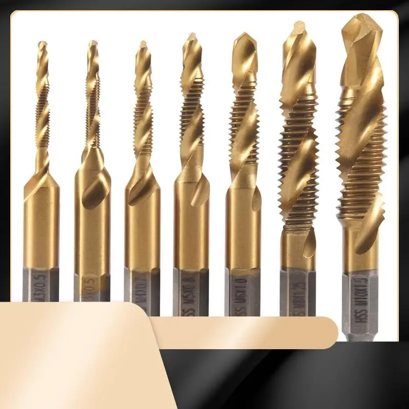 

X40A_XA-7 шт. 1/4 дюйма с шестигранным хвостовиком, титановые комбинированные сверла и набор метчиков, метрическая резьба, HSS M3-M10, инструмент для нарезания резьбы
