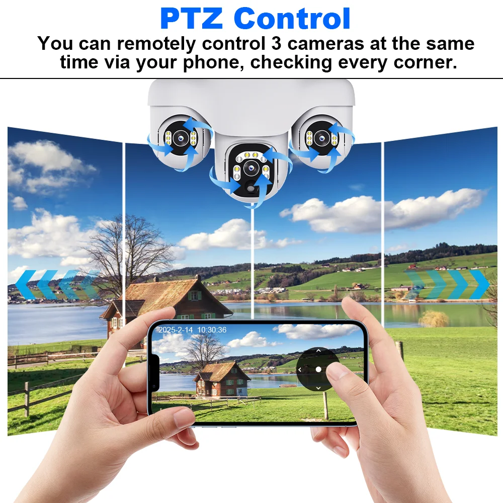 V380 Solar IP Camera Outdoor Wireless WiFi/4G 15MP 3 PTZ Lens Human Detection Security Surveillance Waterproof IP66 CCTV Camera