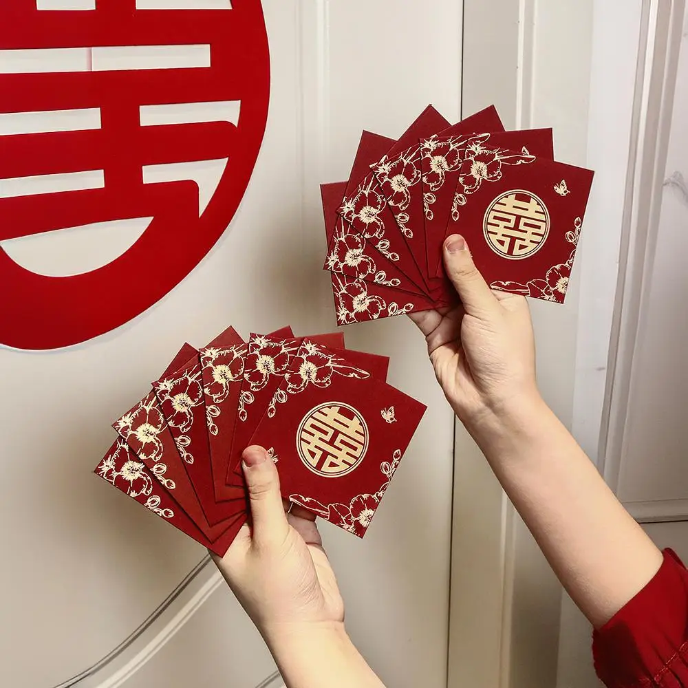 10Pcs/pack 2025 Wedding Ang bao Red Packet Double Happiness Red Envelopes Lucky bag Fortune Ang pow for Wedding decor