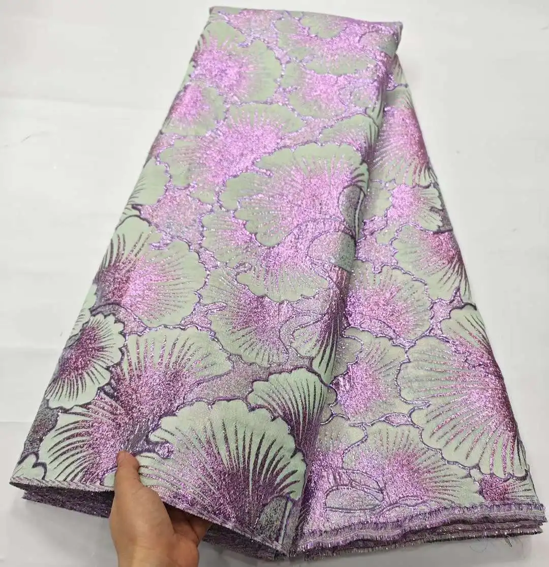 New Arrival African Brocade Lace Fabric Jacquard Organza Fabric High Quality Damask  for Wedding Evening Dresses 5yards AH0282