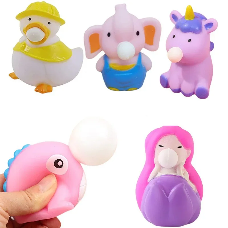 Fidget Toys Blow Spits Bubble Kawaii Squeeze Lovely Animal Soft Squishy Anti Stress Relief Kid Toy For Autism Baby Bath Toy Gift