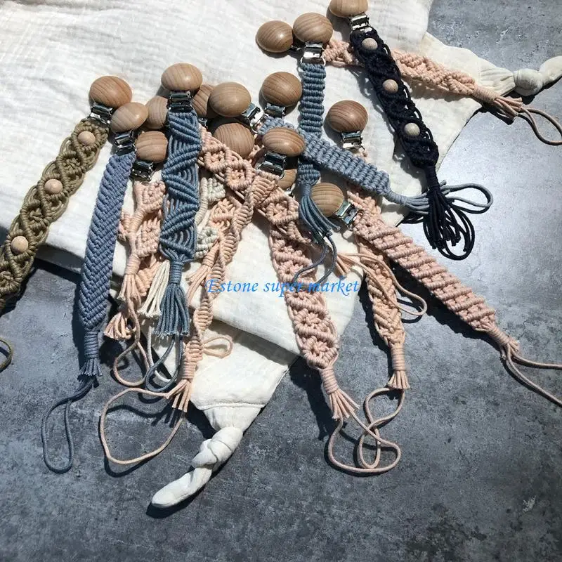 090B Baby Pacifier Clips Woven Cotton Handmade Crochet Rope Pacifier Chain Infant