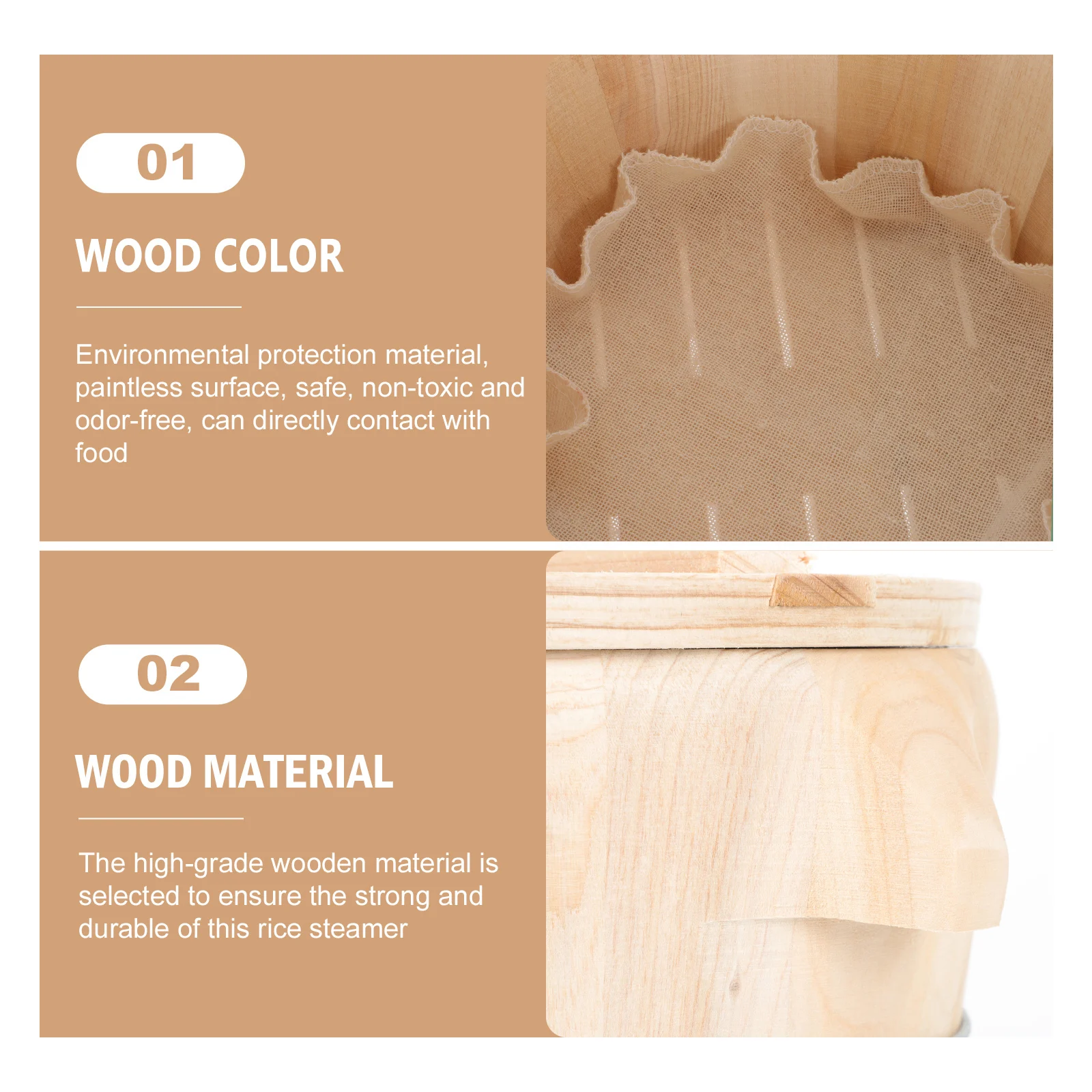 

1 Set Steamed Rice Wooden Bucket Natural Chinese Wood Even Cooking Smooth Burr-Free Surface Integrated Handles Movable