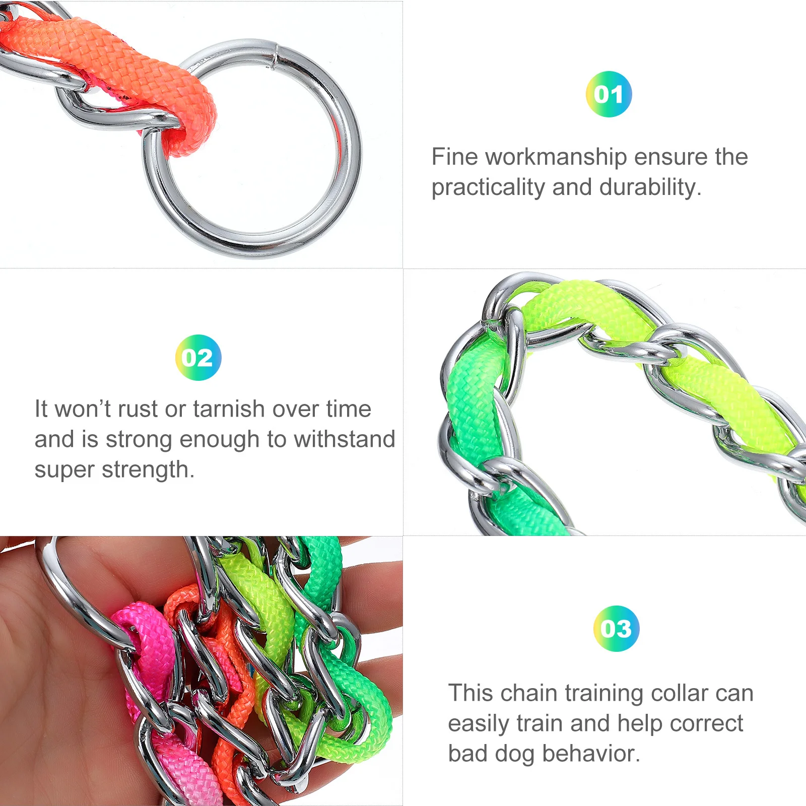 

1Pcs Rainbow Dog Chain Collar Durable Training Traction Rope Pet Supplies Fine Workmanship Practical Behavior Correction