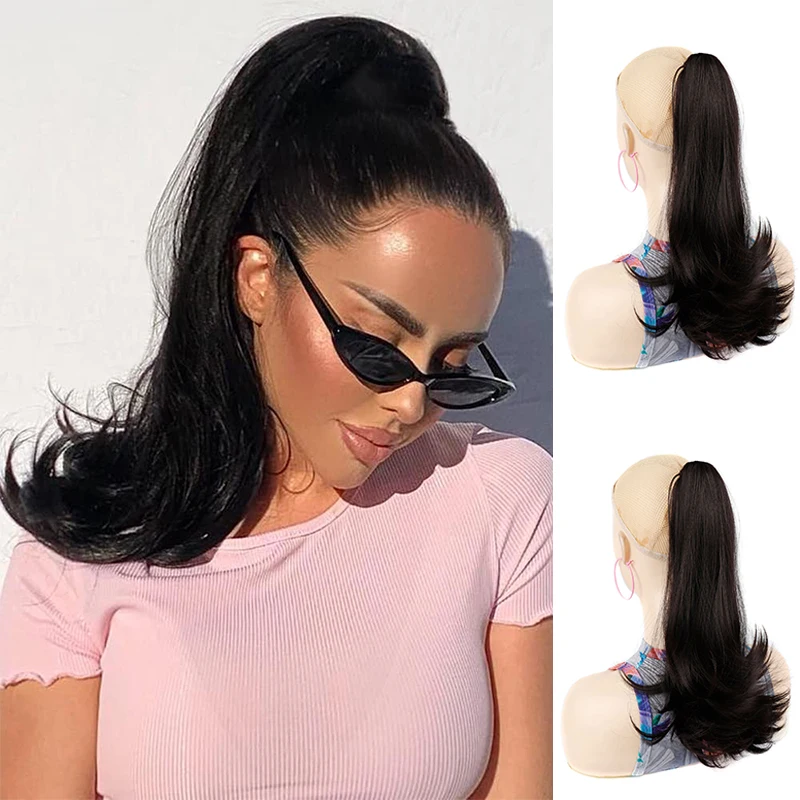 

16 Inch Claw Clip in Ponytail Extensions for Women Synthetic Natural Straight Hair Ponytails Short Straight Clip in Horse Tail