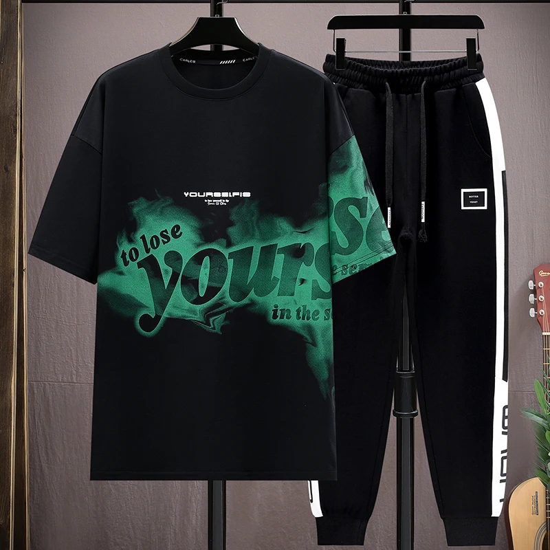 

Men's Casual 2-Piece Sportswear Set Streetwear Fashion Tracksuit T-Shirts and Pants Beachwear Summer Sweatshirt T-Shirts Set New