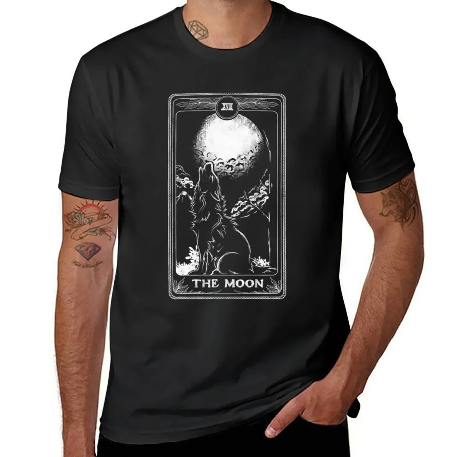 Wolf The Moon Tarrot T-Shirt Short sleeve tee anime t shirts shirts graphic tees graphics black t-shirts for men