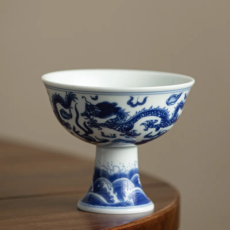 

Blue and White Dragon Pattern Master Cup Ceramic High Foot Cup Tea Cup High-end Personal Use Single Kung Fu Tea Set Tea Bowl