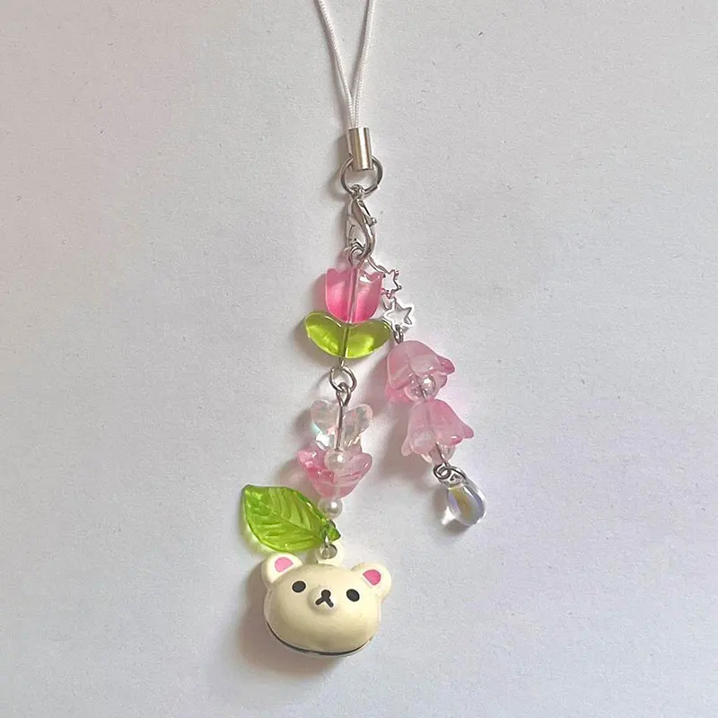 tulip bear pendant beaded keychain y2k fairy core strawberry keychain