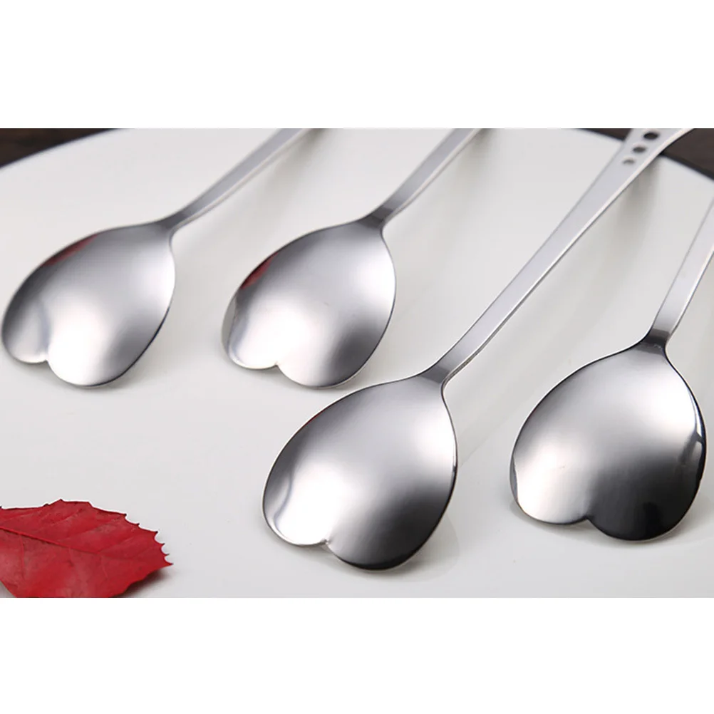 

10pcs Heart Shape Spoons Stainless Steel Stirring Spoon For Coffee Tea Dessert Cake Kitchen Utensils Tableware