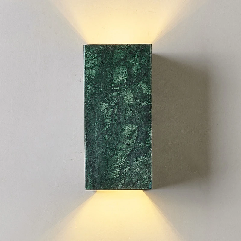 European Style Light Luxury Green Natural Marble Decorative Sconce Lamp Modern Corridor Living Room Bedroom Led Wall Lights