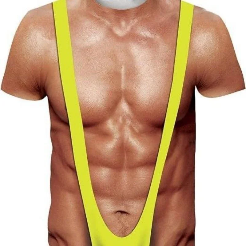New Funny Bikini T-shirt, Fake Abs 3D Printed Short Sleeved T-shirt, Oversized Harajuku Y2K Quick Drying T-shirt Family Matching