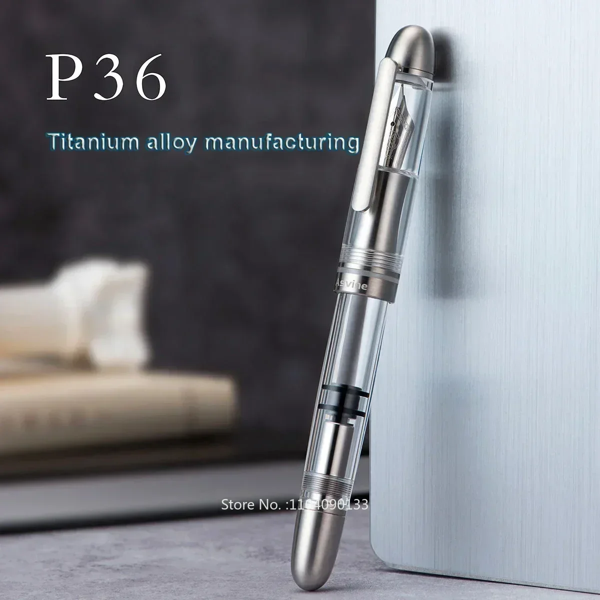 

New Asvine P36 Piston Filling Fountain Pen Bock / Asvine EF/F/M Nib, Titanium & Acrylic Smooth Writing Office Business New Pen