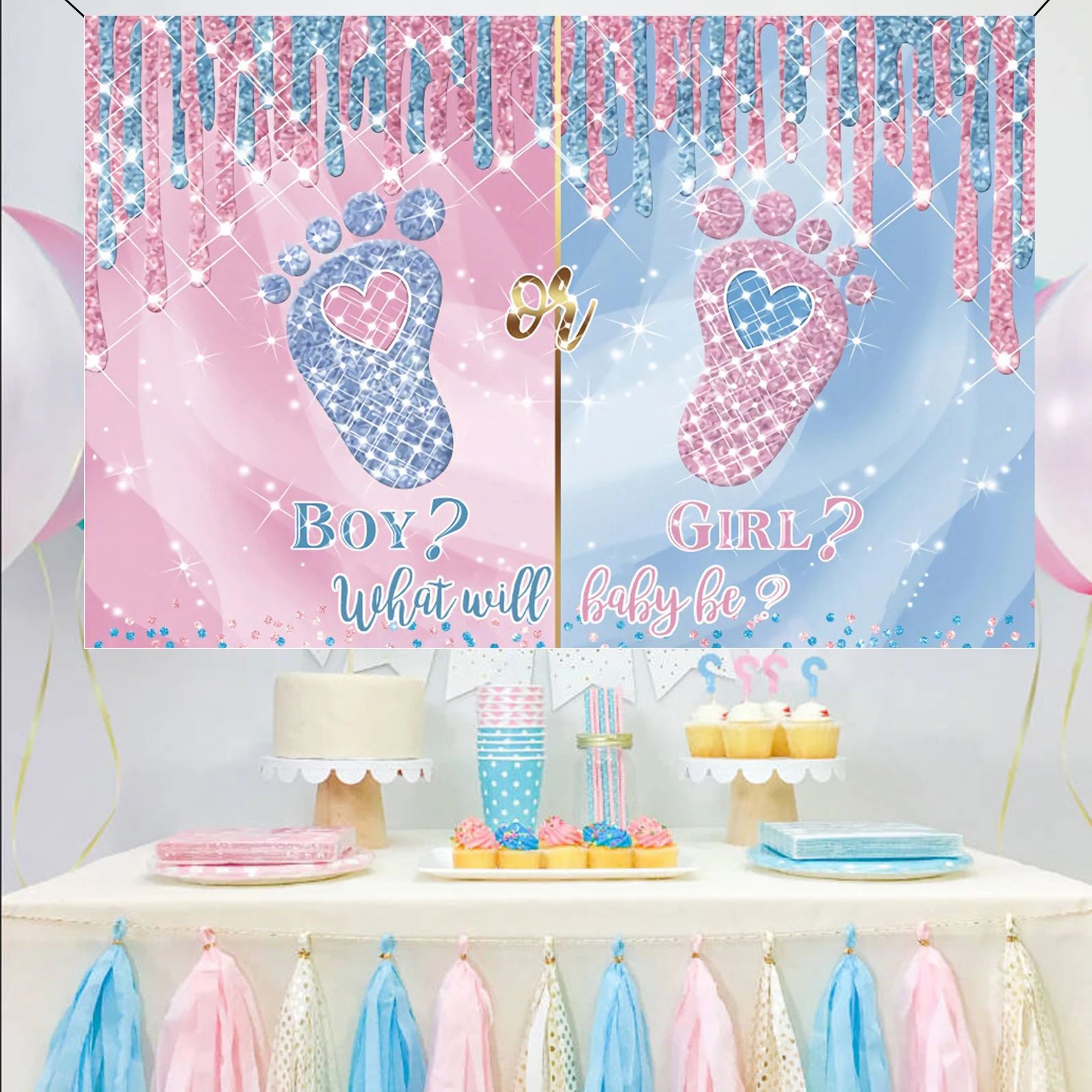 Gender Reveal Background Boy Girl Birthday Party Decoration Banner Baby Shower Theme Party Decoration