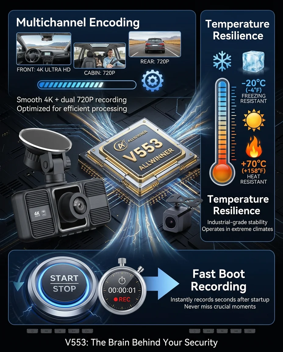 4K 2160P Dash Cam 3 Lens WiFi Car DVR Front Inside Rear Triple Camera 720P Video Recorder Allwinner G-sensor 24H Parking Monitor