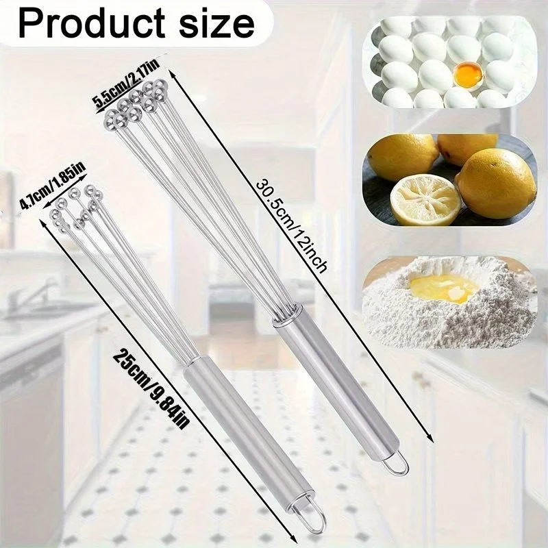 Stainless Steel Ball Egg Beater, Handheld Mini Cream Mixer, Rust‑Proof & Dishwasher‑Safe, for Whipping & Stirring Baking Mixture