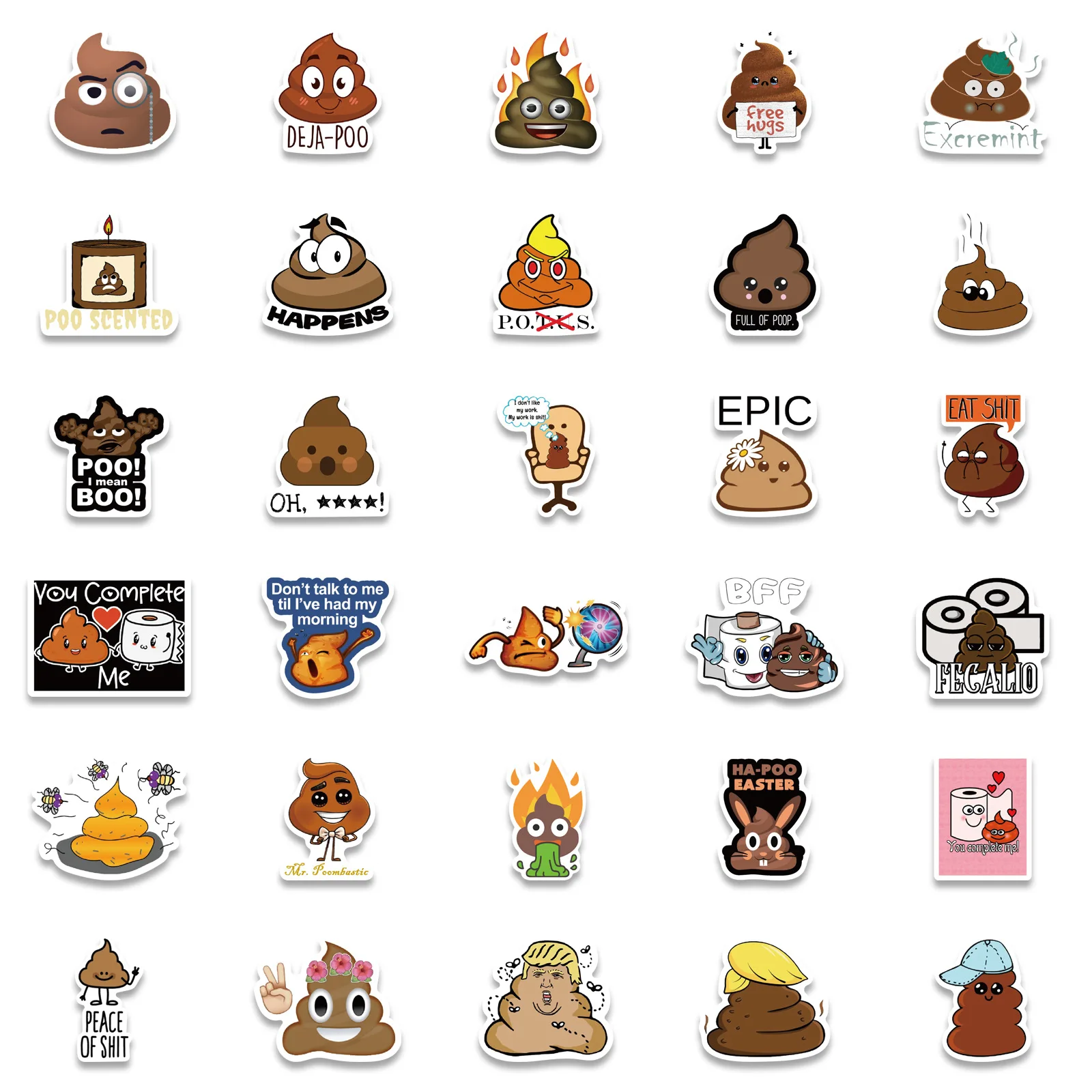 60Pcs Funny Poop Emoticons Sticker Poop Meme DIY Stickers Scrapbooking Phone Luggage Skateboard Waterproof Decals