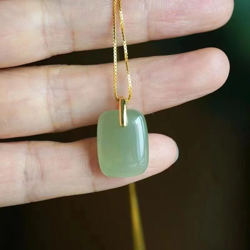 South Korea Simple Fashion Square Imitation Hotan Jade Pendant for Women Necklace Luxury Exquisite Jade Necklace Jewelry Gifts