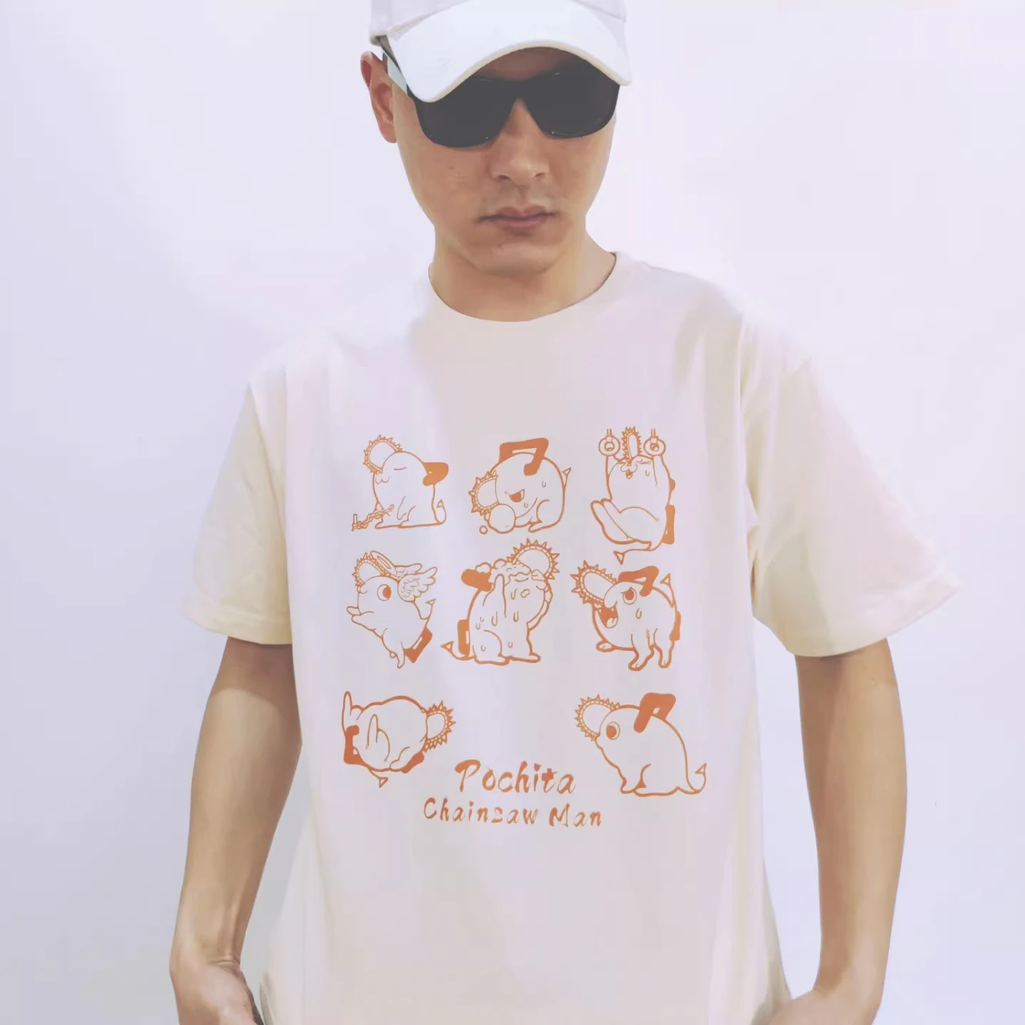 

Хлопковая футболка с круглым вырезом и короткими рукавами в японском стиле с иллюстрацией «Человек бензопилы» Pochita
