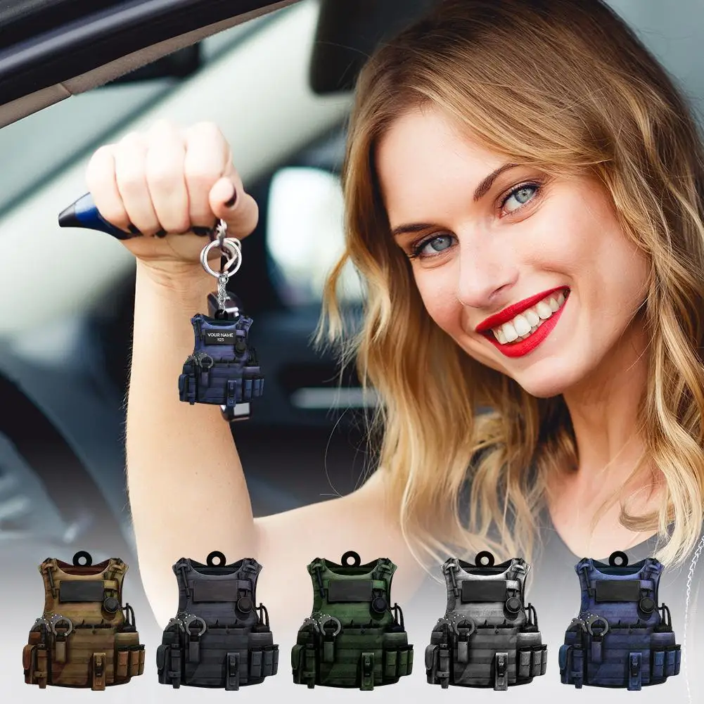 Chaleco antibalas de policía personalizado, llavero plano personalizado, decoración, llave colgante creativa plana acrílica para hombres y mujeres