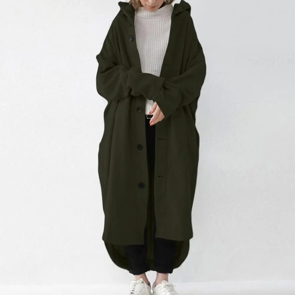 Lady Winter Coat Stylish Winter Trench Coats for Women Hooded Irregular Hem Ankle Length Thick Pockets Solid Colors for Outdoor