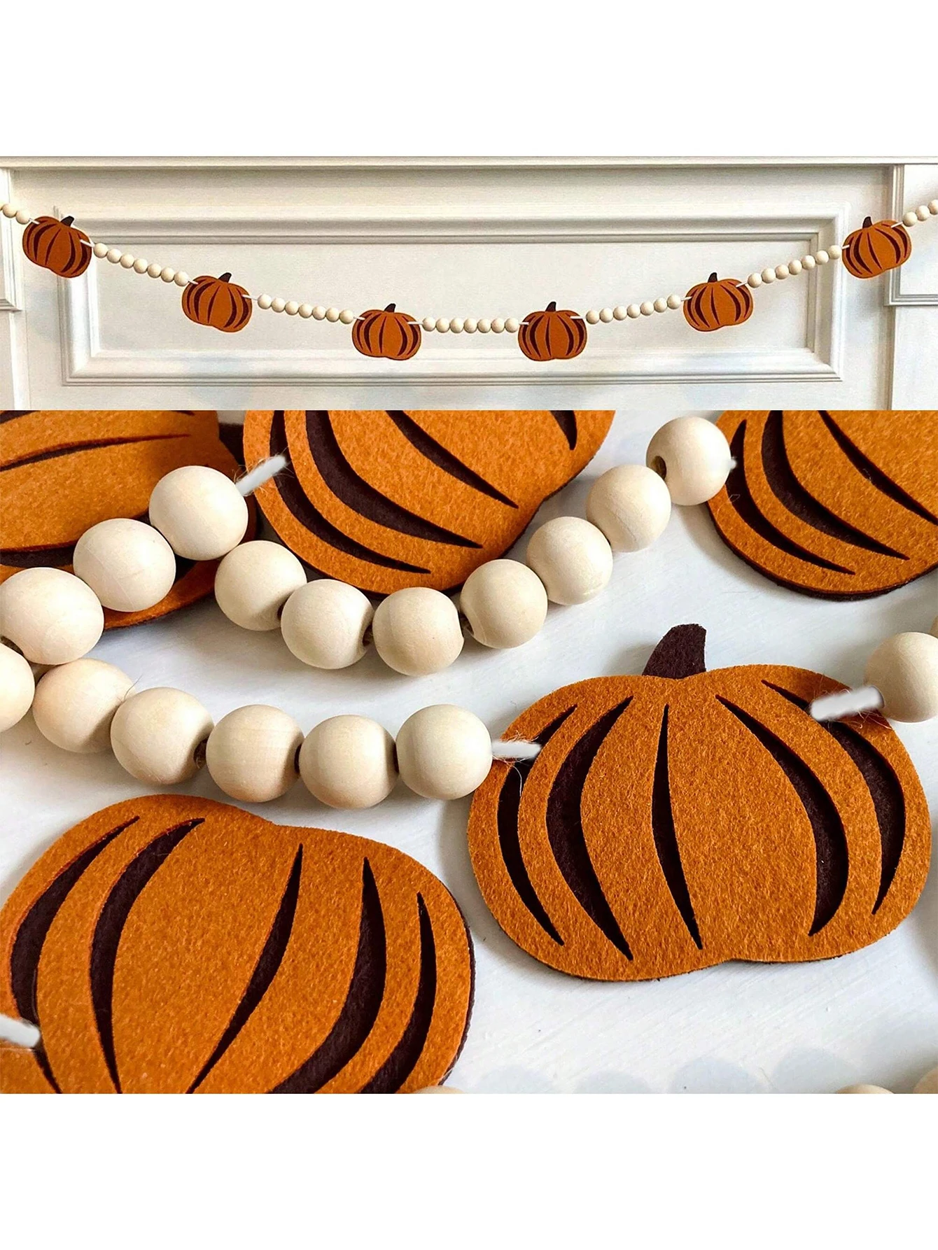 Kürbis Halloween Girlande Filz Kürbis Girlande Holz perlen Girlande Halloween Thanksgiving Dekorationen für Schlafzimmer Wohnkultur