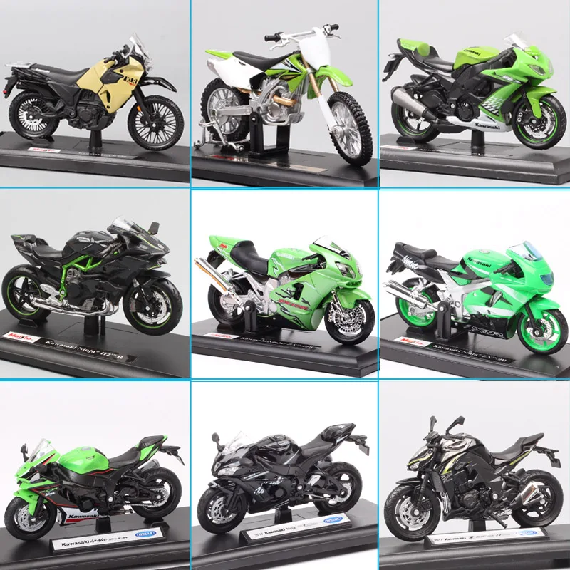 Maisto 1/18 Scale Kawasaki Ninja ZX9R ZX10R ZX12R H2R KLR 650  KX 450F  ZX10 RR Motorcycle Model Diecast Bike Toy Vehicles