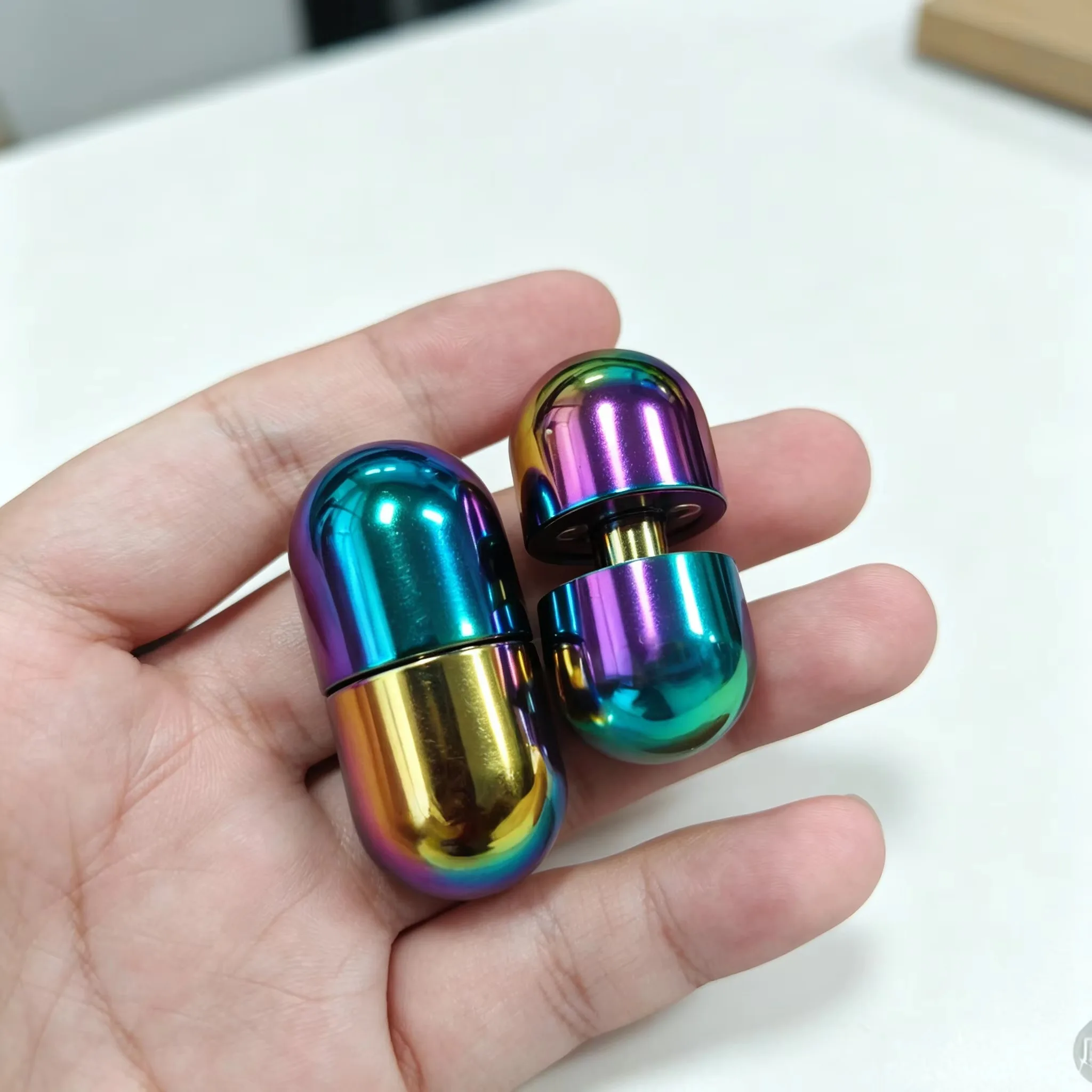 Iridescent Metal Capsule Magnetic Fidget Toy Strong Stress Relief Desk Ornament Pocket EDC Decompression Unique Gifts For Adults