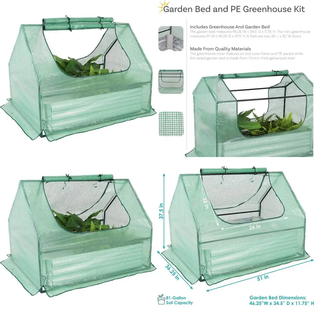 

Sunnydaze Steel Garden Bed with Mini Greenhouse - Outdoor Greenhouse Kit - Double Zippered Entrances - Green - 4 Feet by 3 Feet