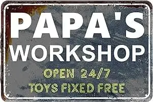 Retro Metal Tin Sign Papas Workshop Decor Sign Vintage Aluminum Sign for Home Coffee Wall Decor 8x12 Inch