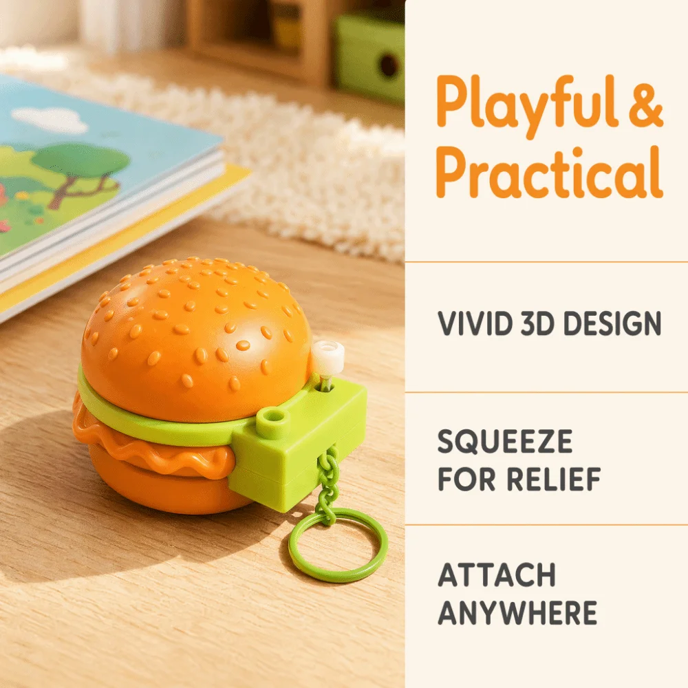 Simulation Food Key Chain Stress Relief Bag Charm 3D Hamburger Keychain Decompression Gift Fishing Calming Keychain Keys