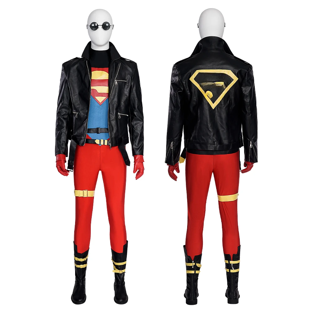 Anime Cos Super Boy Conner Cosplay Kent Costume Jumpsuit Leather Jacket Full Set Adult Men's Superhero Halloween Party Suit