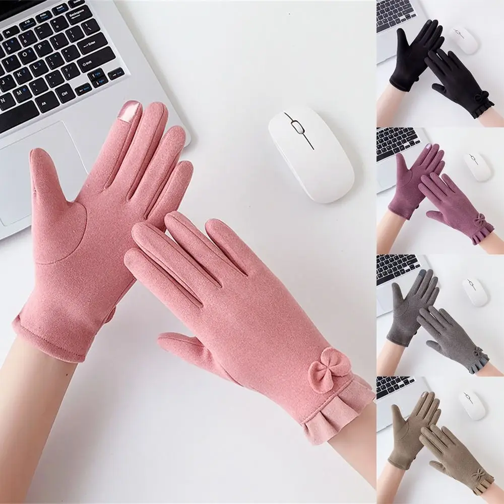 Daily Thickened Warm Gloves Cold Resistant Touch Screen All Finger Gloves Windproof Mittens for Womens