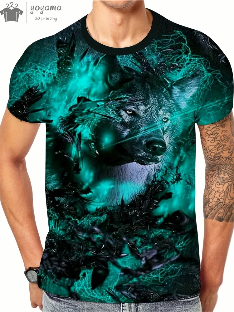 Wolf 3D Printing T-Shirt For Men Summer Oversized Short Sleeve Tops Tee Fashion Harajuku Street Men\'s Cool Clothes O Neck Tees