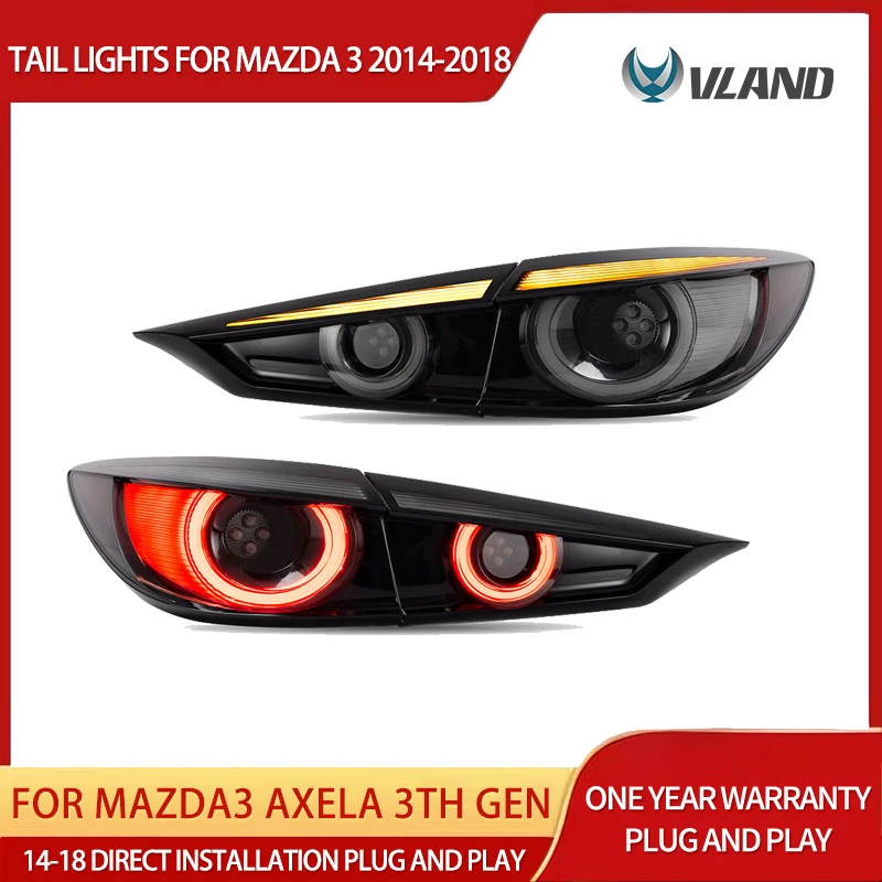 Vland 14-18 Mazda3 Axela 3. generacji (BM, BN) Sedan LED Tylne Lampy z Dynamicznym Oświetleniem Powitalnym, Niekompatybilne z Kompaktowym Sedanem