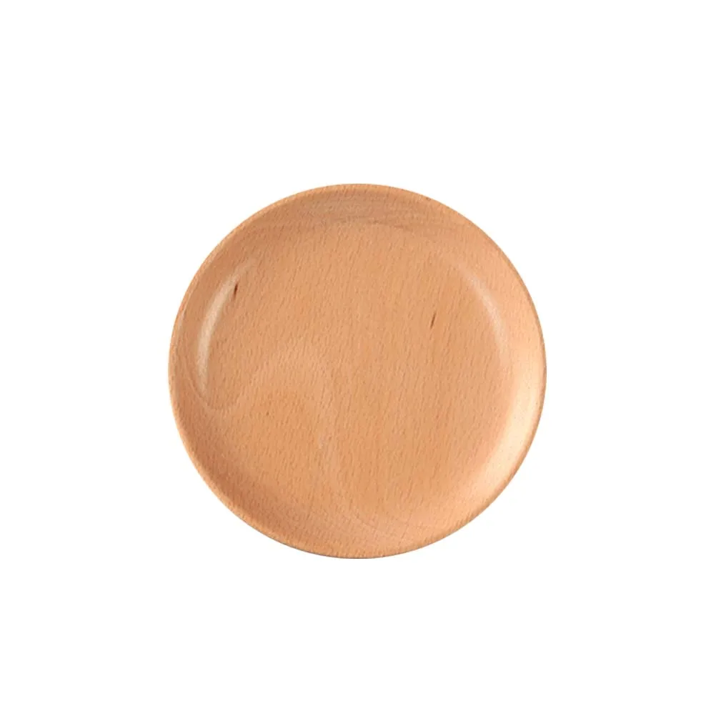 

1 pc Wooden Dessert Plate Round Serving Platter Beech Dinner Plates Tray Japanese Style Eco Friendly Tableware
