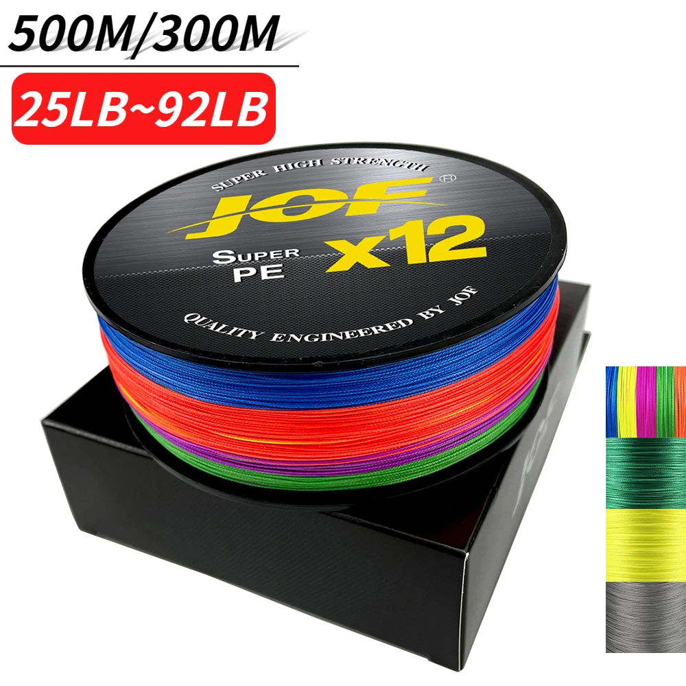 JOF Braided Fishing Line 12 Strands PE 4 Colors Multifilament X12 300/500M Japan PE Line Pesca Accessories 25~92lb Carp Fishing