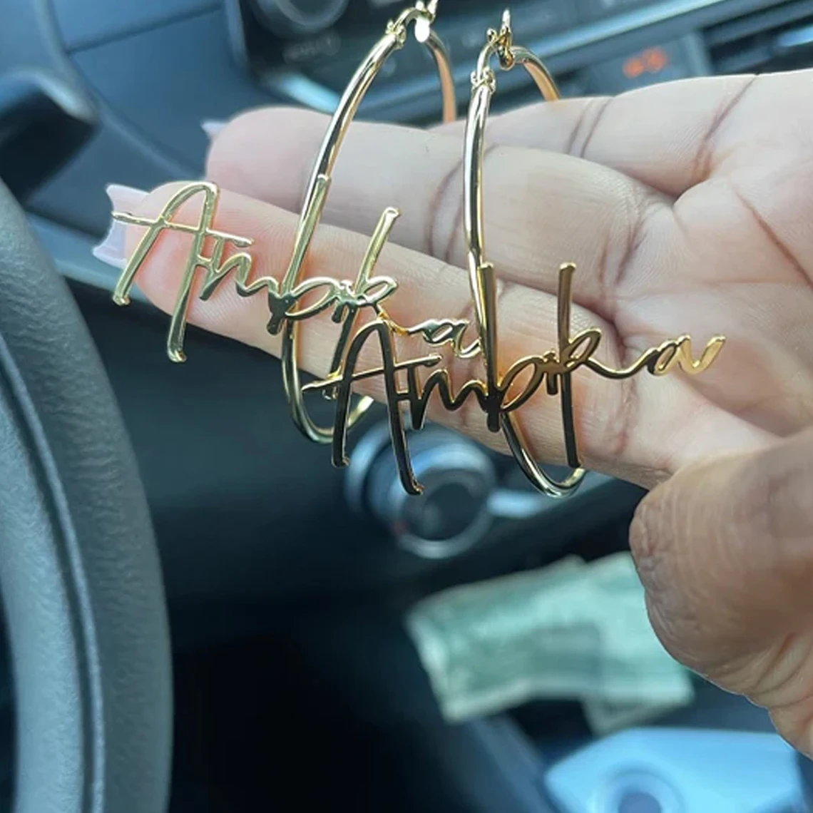 Custom 30-100MM Earrings Stainless Steel Custom Name Earrings  Customized Women Circular Hoop New Nameplate Earrings Anti-allerg