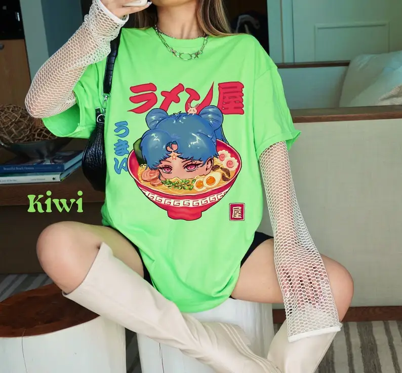 Unisex comfort colors kawaii ramen tshirt-cute ramen tshirt- food tshirt-blue hair  girl-noodle  tshirt-vintage  tshirt