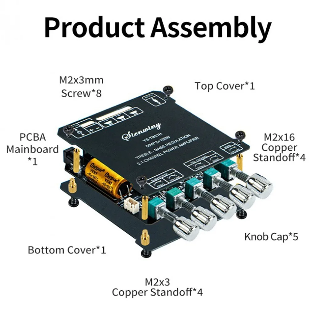 TB21H TPA3116 BT5.1 2.1 Channel Digital Amplifie Board 50W×2+100W Subwoofer DC12-24V AUX USB Multi Protections Amplifie Module