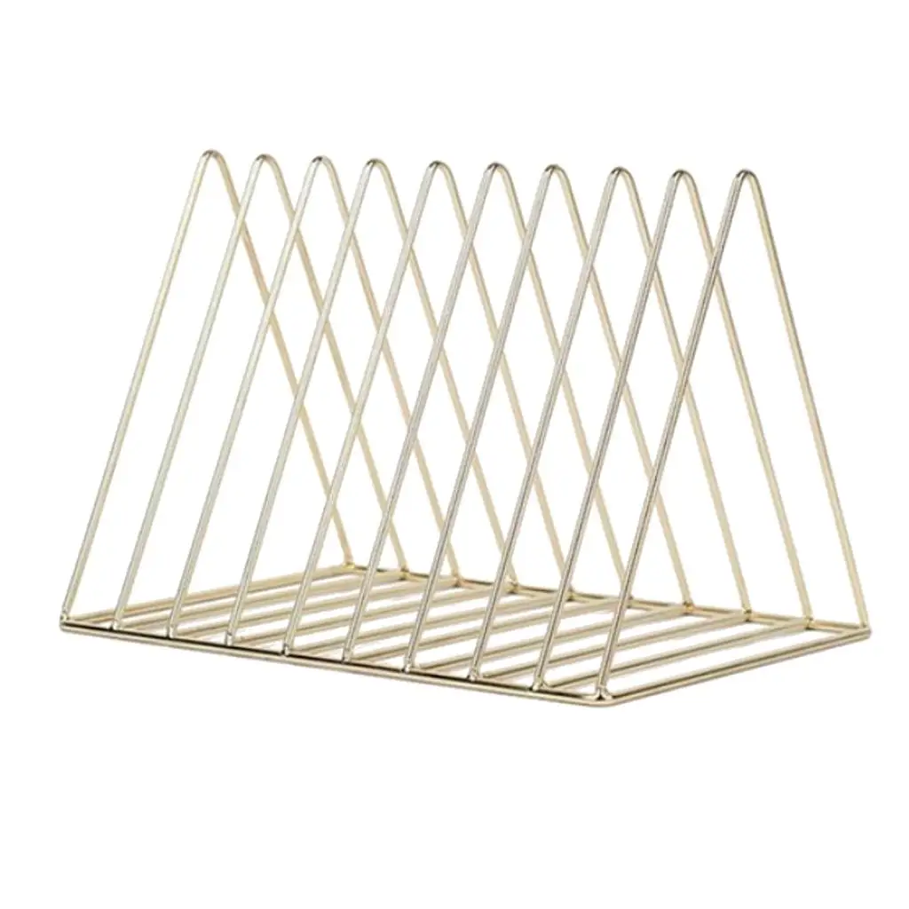 Iron Triangular Bookshelf Desktop Newspaper Storage Rack Office File Bookend