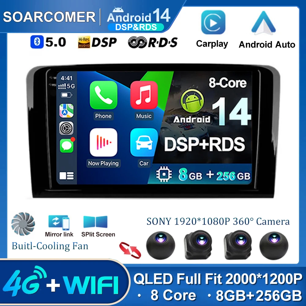 

Android 14 For Mercedes Benz Ml 320/Ml 350/W164(2005-2012) Gl Auto Radio Multimedia Gps Navigatie Stereo Dab + Wifi Camera