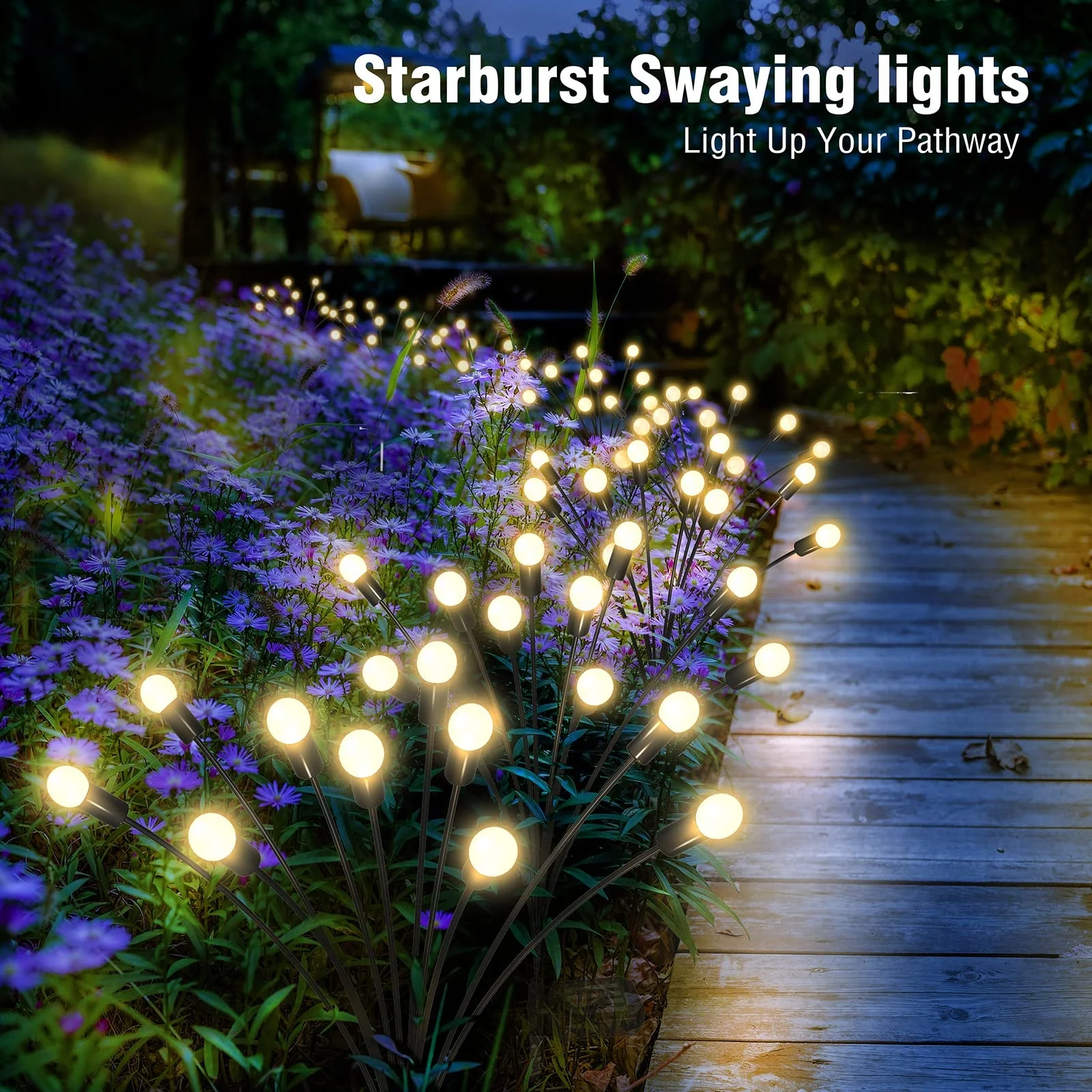 Solar Starburst Swaying Light Wind Blows Garden Light Outdoor Decorative Firefly Firework Lamp for Yard Patio Pathway Decoration