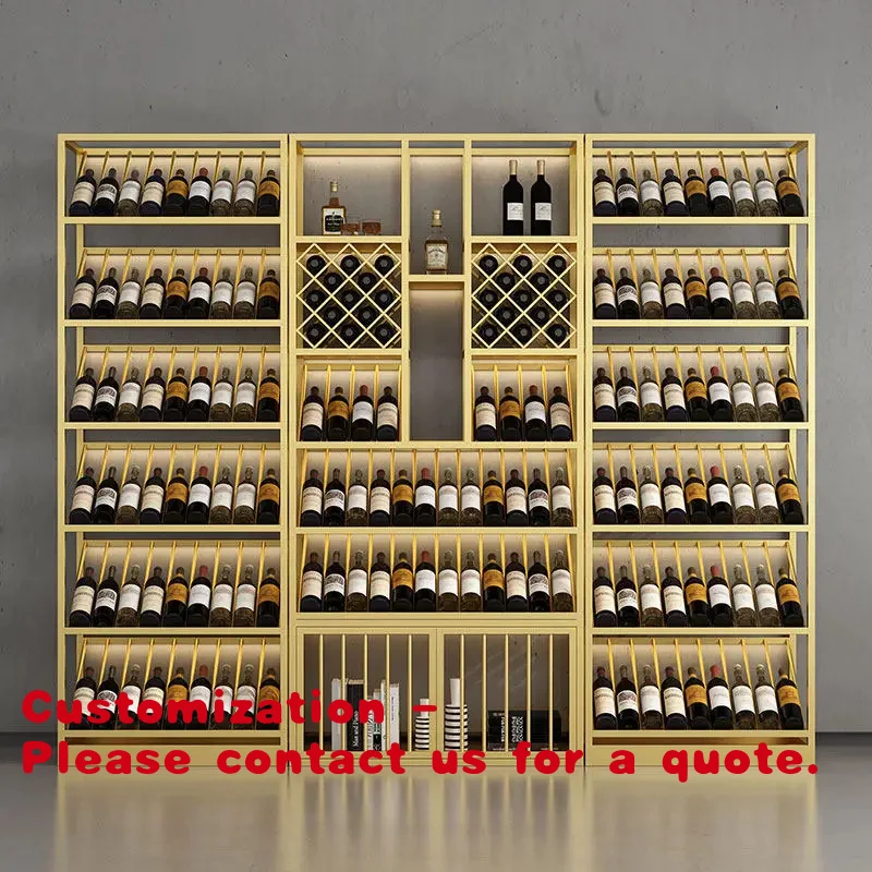 custom.Winery Floor-standing Multi-layer Metal Wine Cabinet Wine Cellar Luminous Red Wine Tea Storage Display Rack Wine