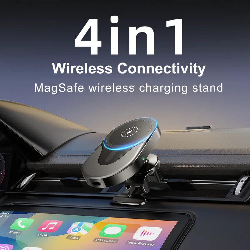 Adattatore wireless 2 in 1 CarPlay wireless + ricarica wireless per iOS CarPlay / Android Auto Supporta Wi-Fi 4+Bluetooth 4.2