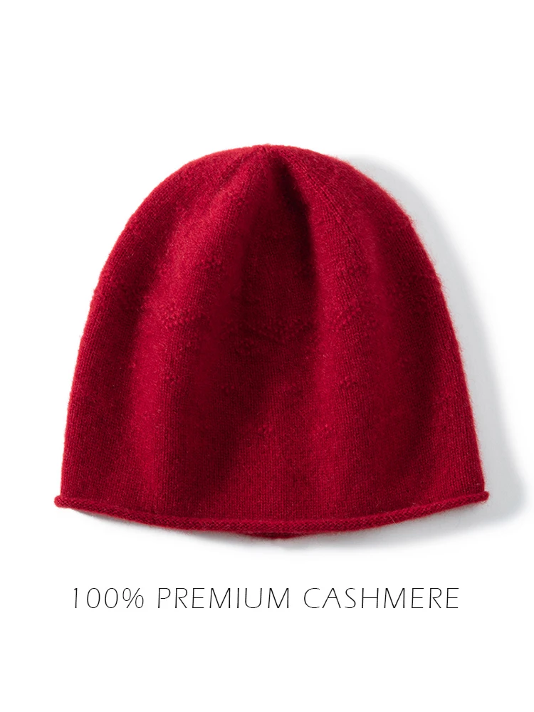 

Simple 100% Cashmere Rolled Hem Women Knitted Caps Beanies 2024 Fashion Autumn Winter Hat Soft Hat Warm Hair Bonnet